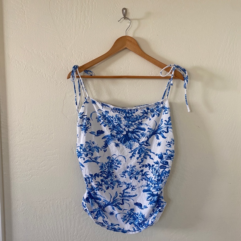 Women’s Blue and White Patterned Tank Top from Maeve by Anthropologie Size XL